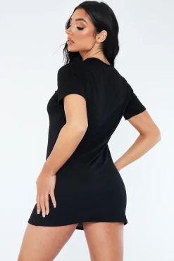 Rebellious Fashion Black Oversized Jersey T-Shirt Dress - Carly