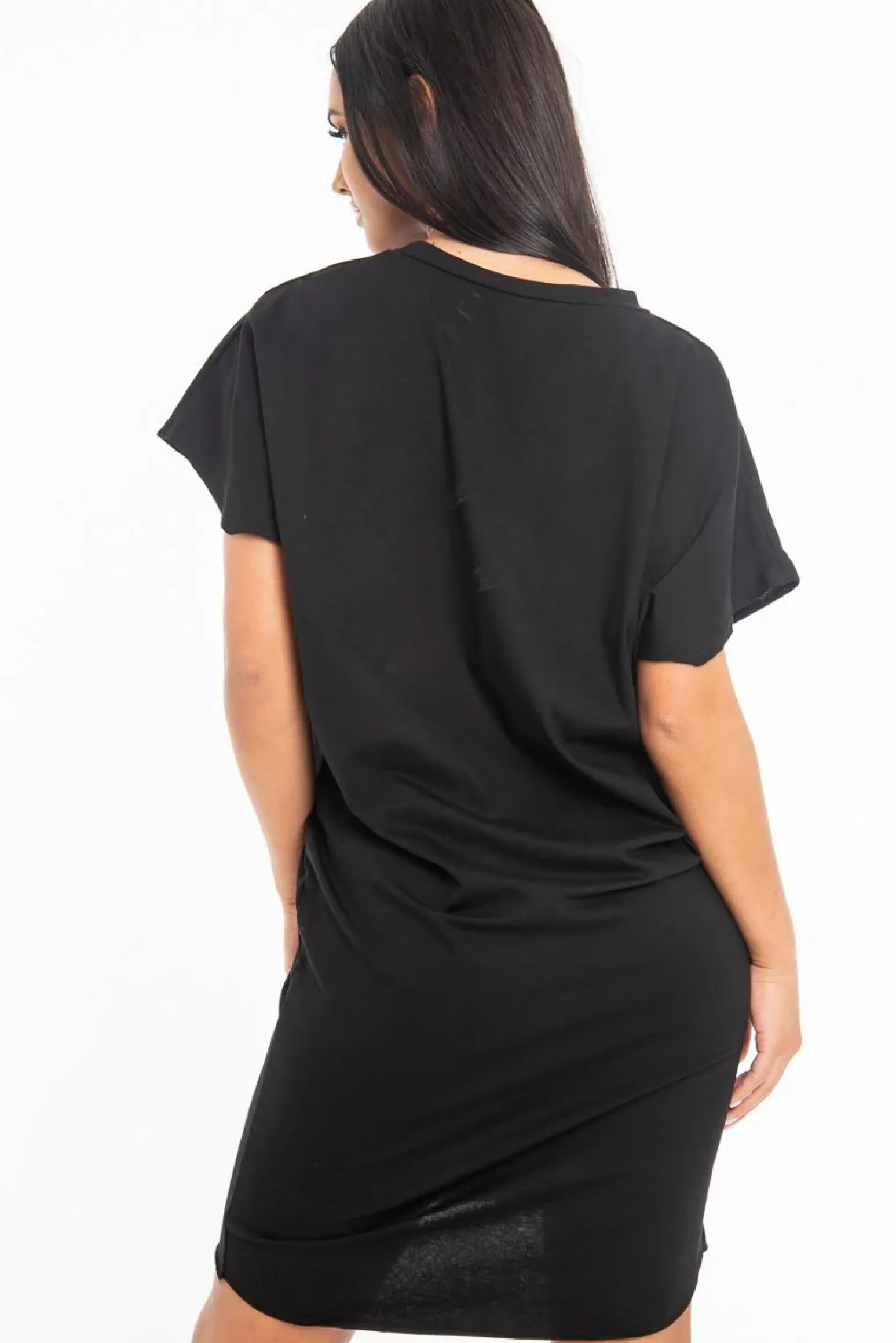 Rebellious Fashion Black Oversized Pocket Front Midi T-Shirt Dress - Whitney
