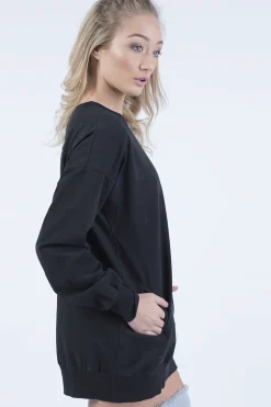 Rebellious Fashion Black Oversized Ruched Sleeves Jumper Dress - Hayley