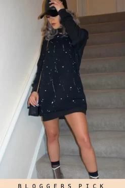 Rebellious Fashion Black Paint Splatter Jumper Dress - Moxie