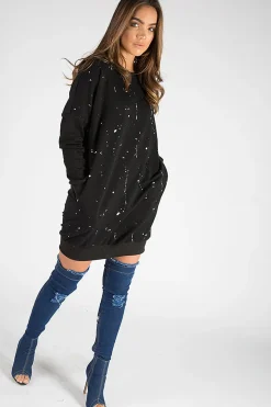 Rebellious Fashion Black Paint Splatter Jumper Dress - Moxie