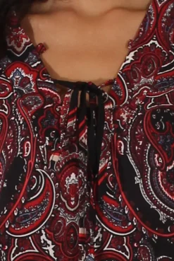 Rebellious Fashion Black Paisley Print Flared Sleeve Dress - Pia
