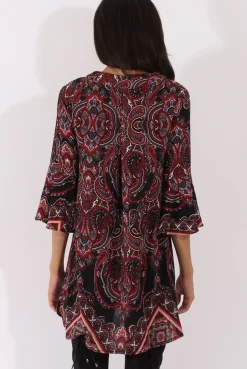 Rebellious Fashion Black Paisley Print Flared Sleeve Dress - Pia