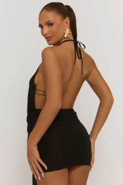 Rebellious Fashion Black Plunge Drape Front Mini Dress - Perth