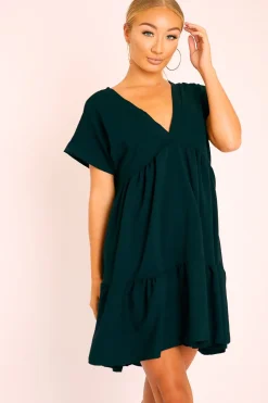 Rebellious Fashion Black Plunge Neckline Tiered Dress - Caralyn