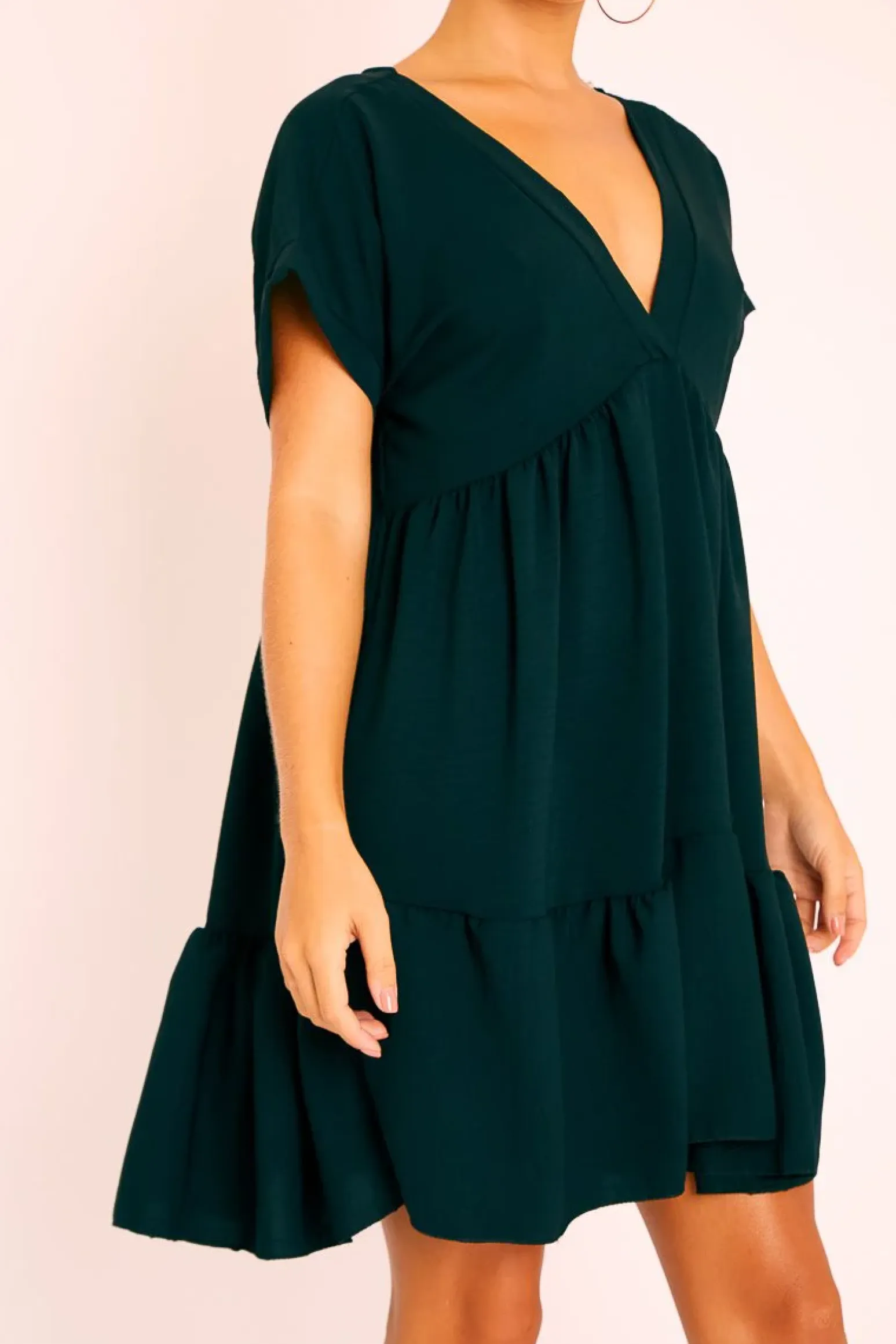 Rebellious Fashion Black Plunge Neckline Tiered Dress - Caralyn