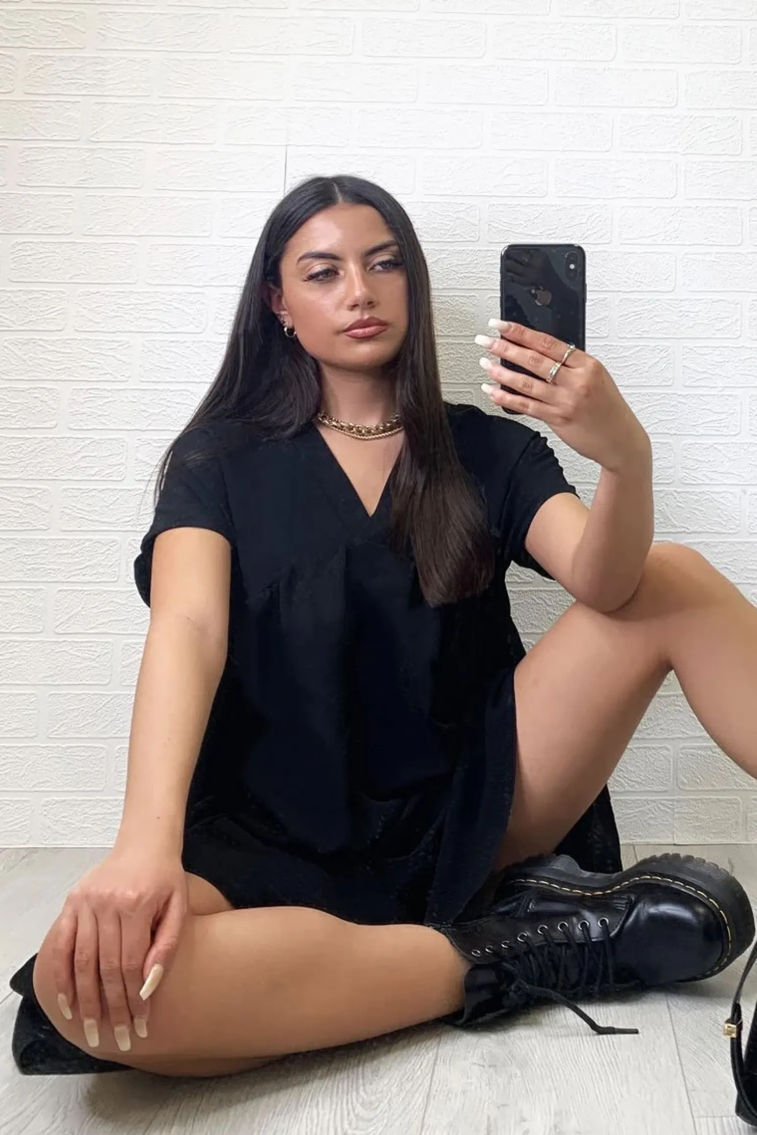 Rebellious Fashion Black Plunge Smock Dress - Cambriella