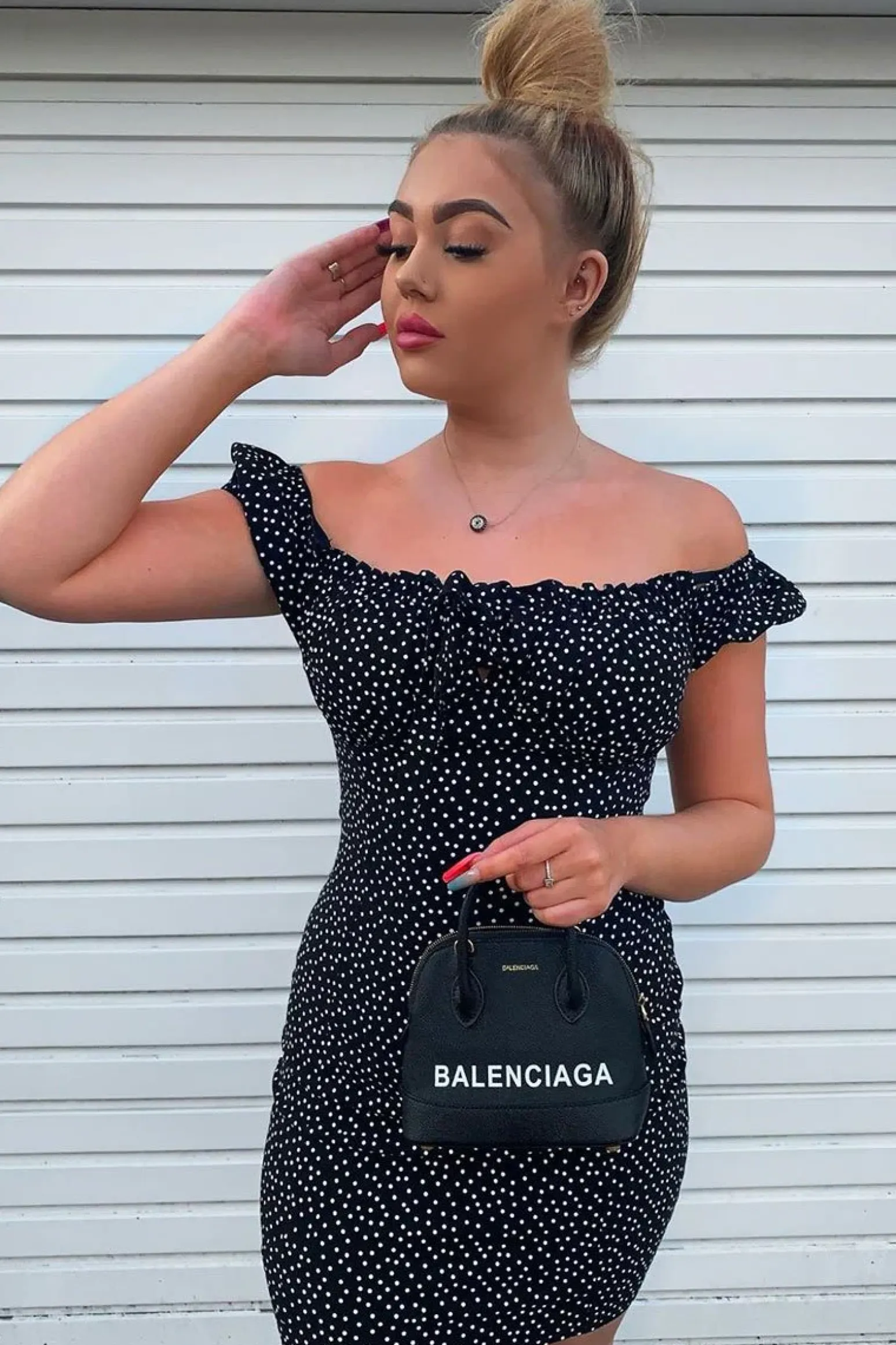 Rebellious Fashion Black Polka Dot Bow Detail Milkmaid Mini Dress - Galena