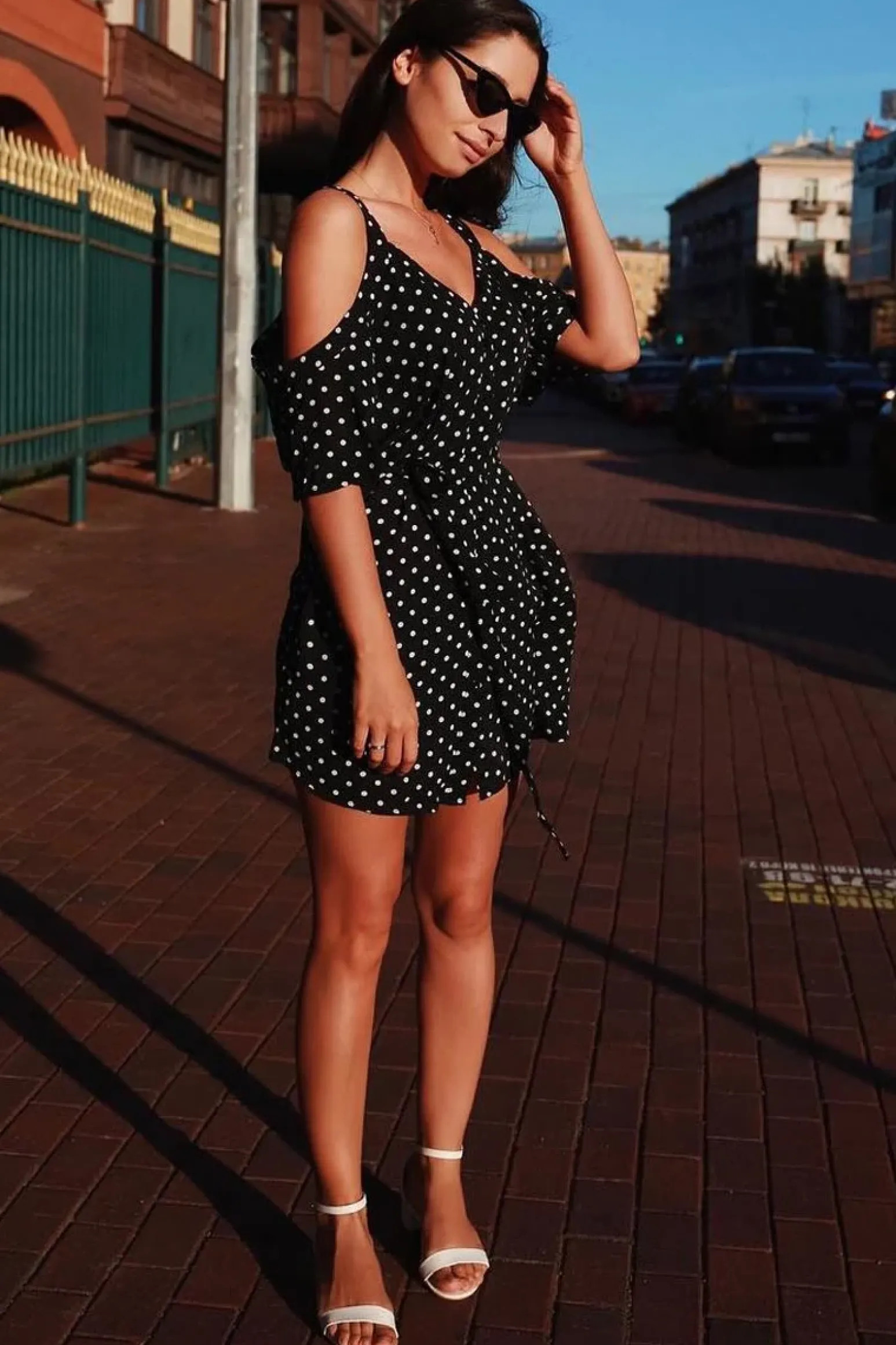 Rebellious Fashion Black Polka Dot Cold Shoulder Dress - Sarabella