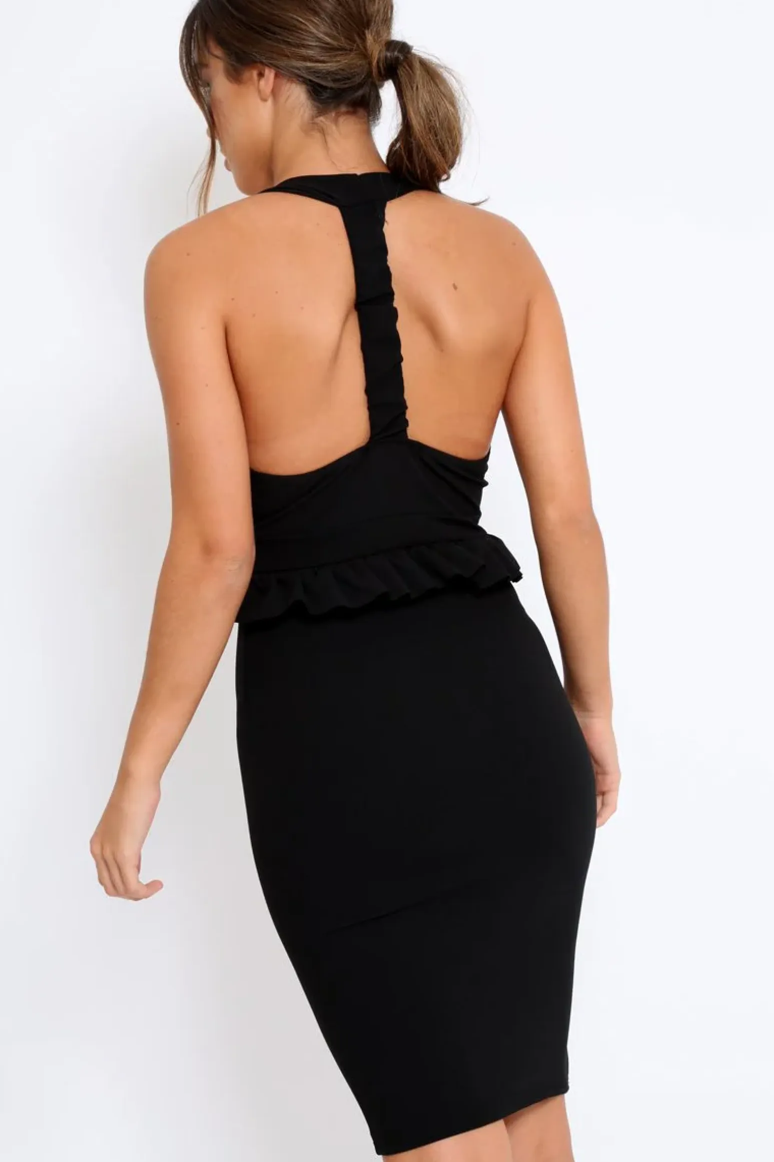 Rebellious Fashion Black Racer Back Frill Midi Dress - Camilla
