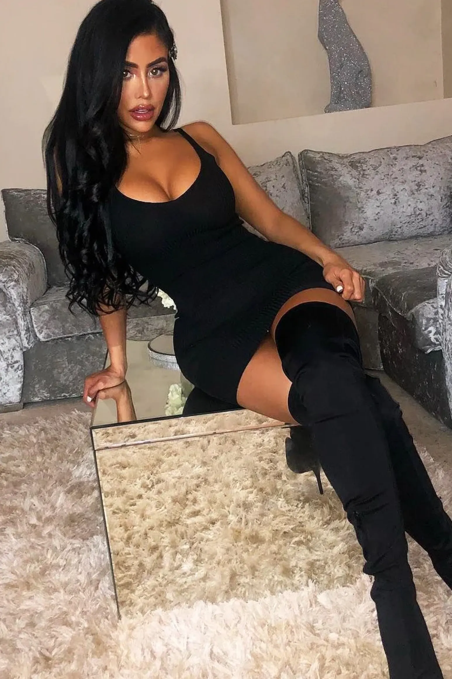 Rebellious Fashion Black Rib Knit V Neck Mini Dress - Amylia