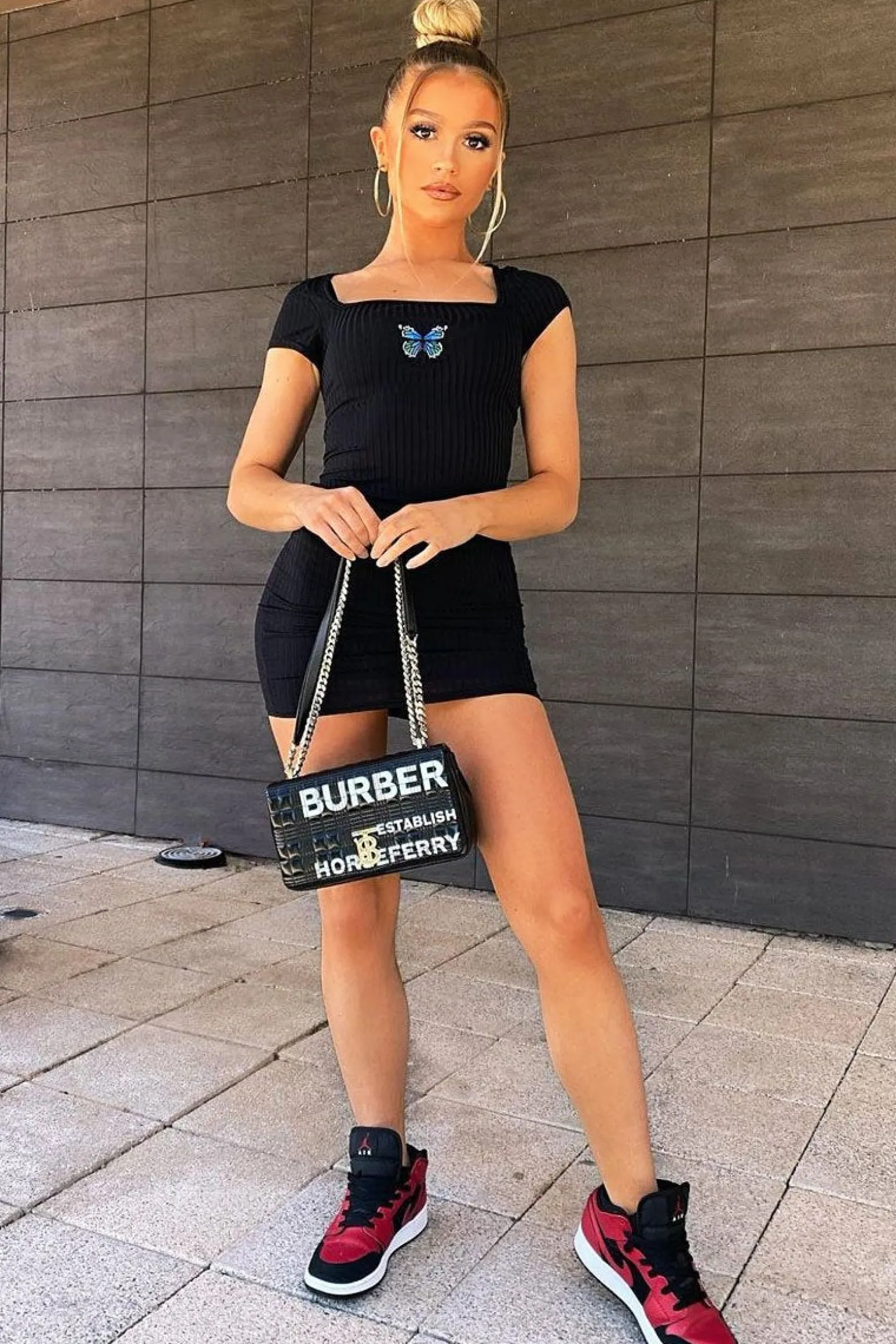 Rebellious Fashion Black Ribbed Butterfly Bodycon Mini Dress - Yancy