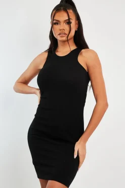 Rebellious Fashion Black Ribbed Racer Midi Dress - Azra