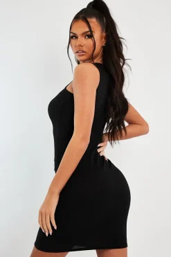 Rebellious Fashion Black Ribbed Racer Midi Dress - Azra