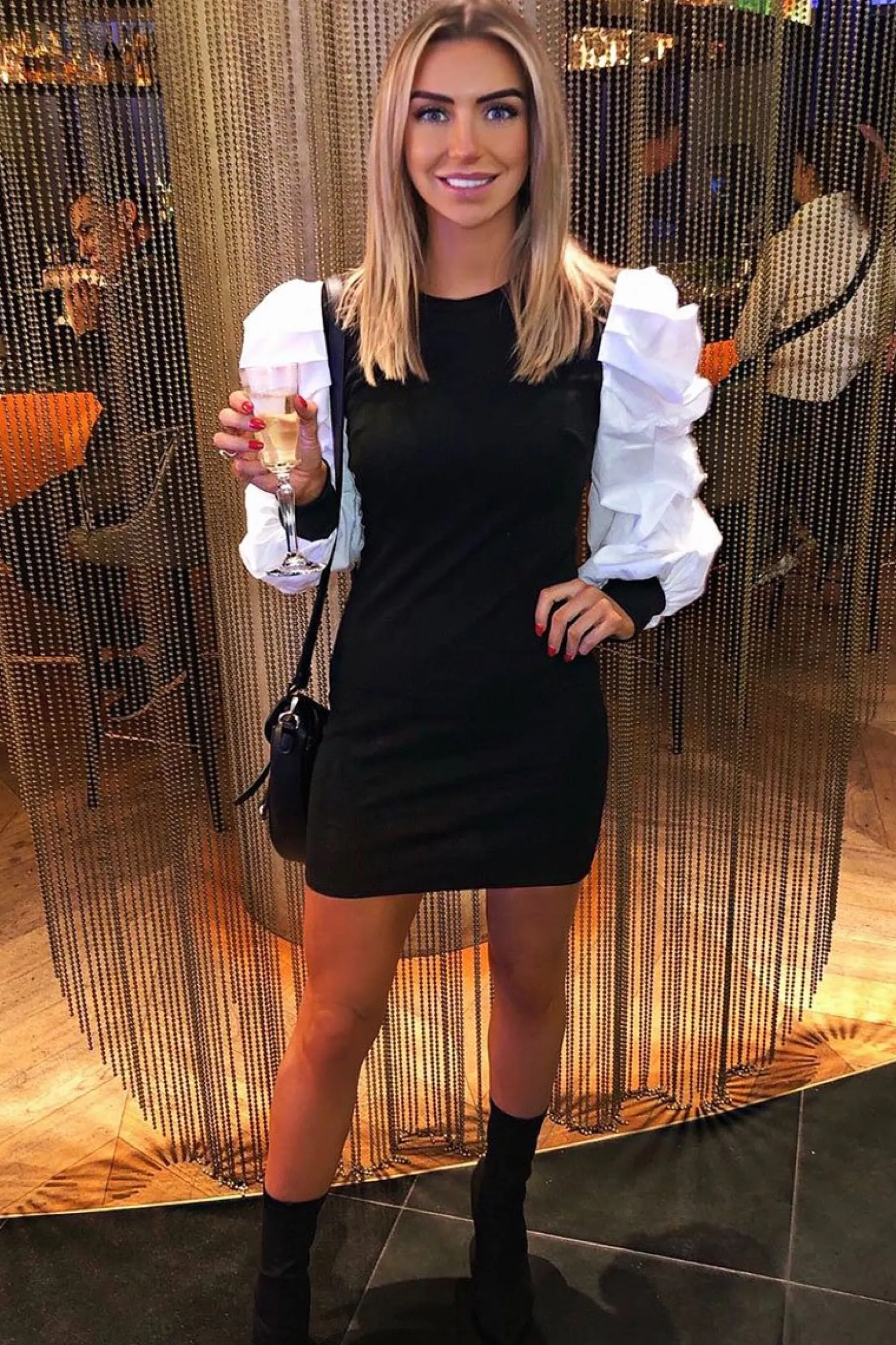 Rebellious Fashion Black Ribbed Shirt Ruched Sleeves Dress - Nieve