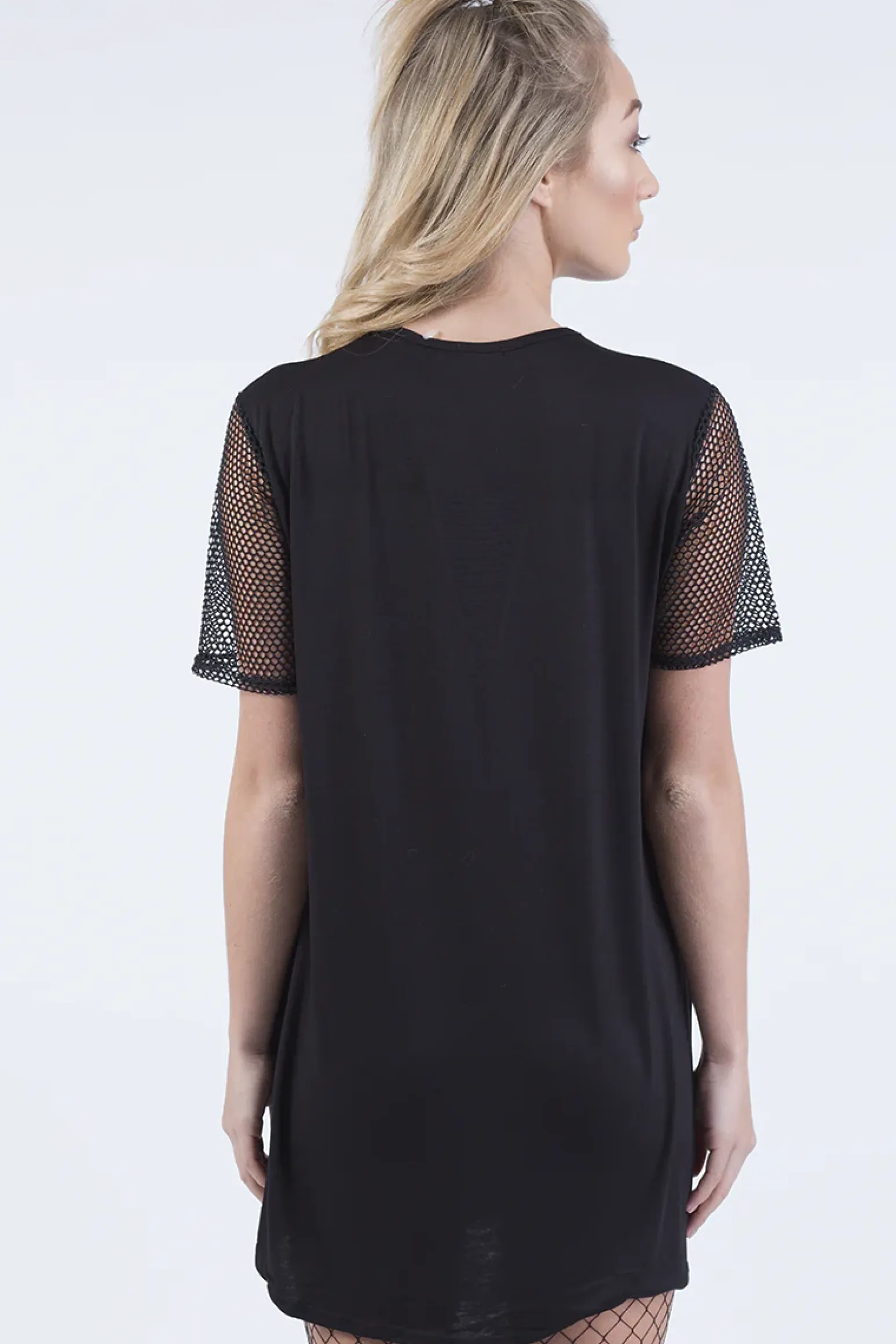 Rebellious Fashion Black Ride Or Die Slogan Mesh T-Shirt Dress - Darcie