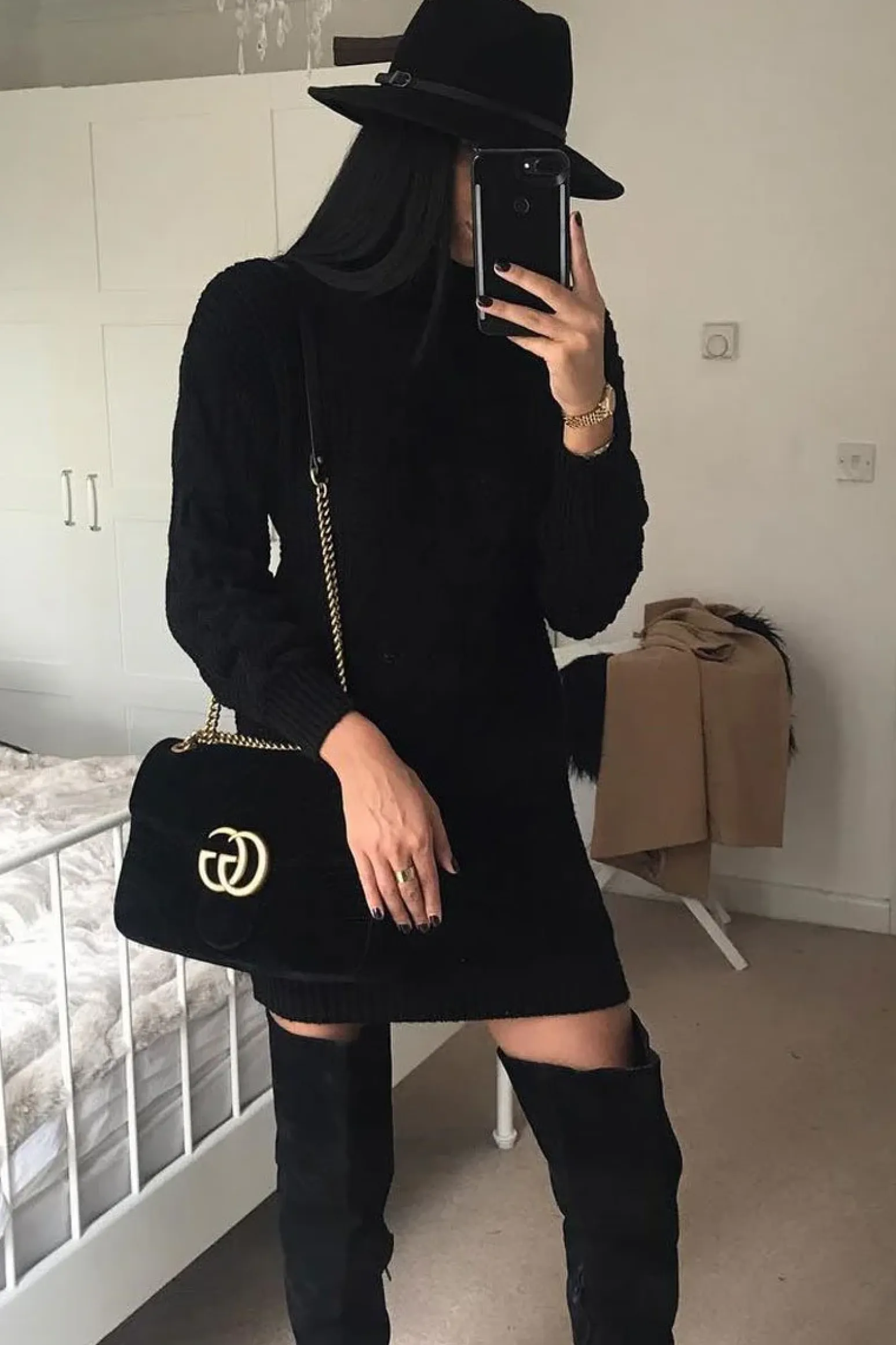 Rebellious Fashion Black Roll Neck Cable Knit Jumper Dress - Dawn