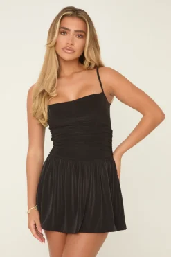 Rebellious Fashion Black Ruched Corset Detail Mini Dress - Wanda