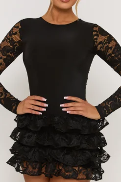 Rebellious Fashion Black Ruffle Lace Mini Dress - Brilliana