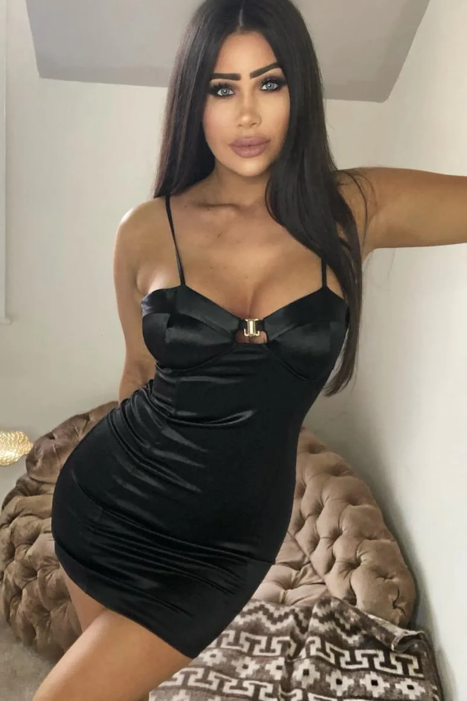 Rebellious Fashion Black Satin Clasp Front Cup Mini Dress - Teana