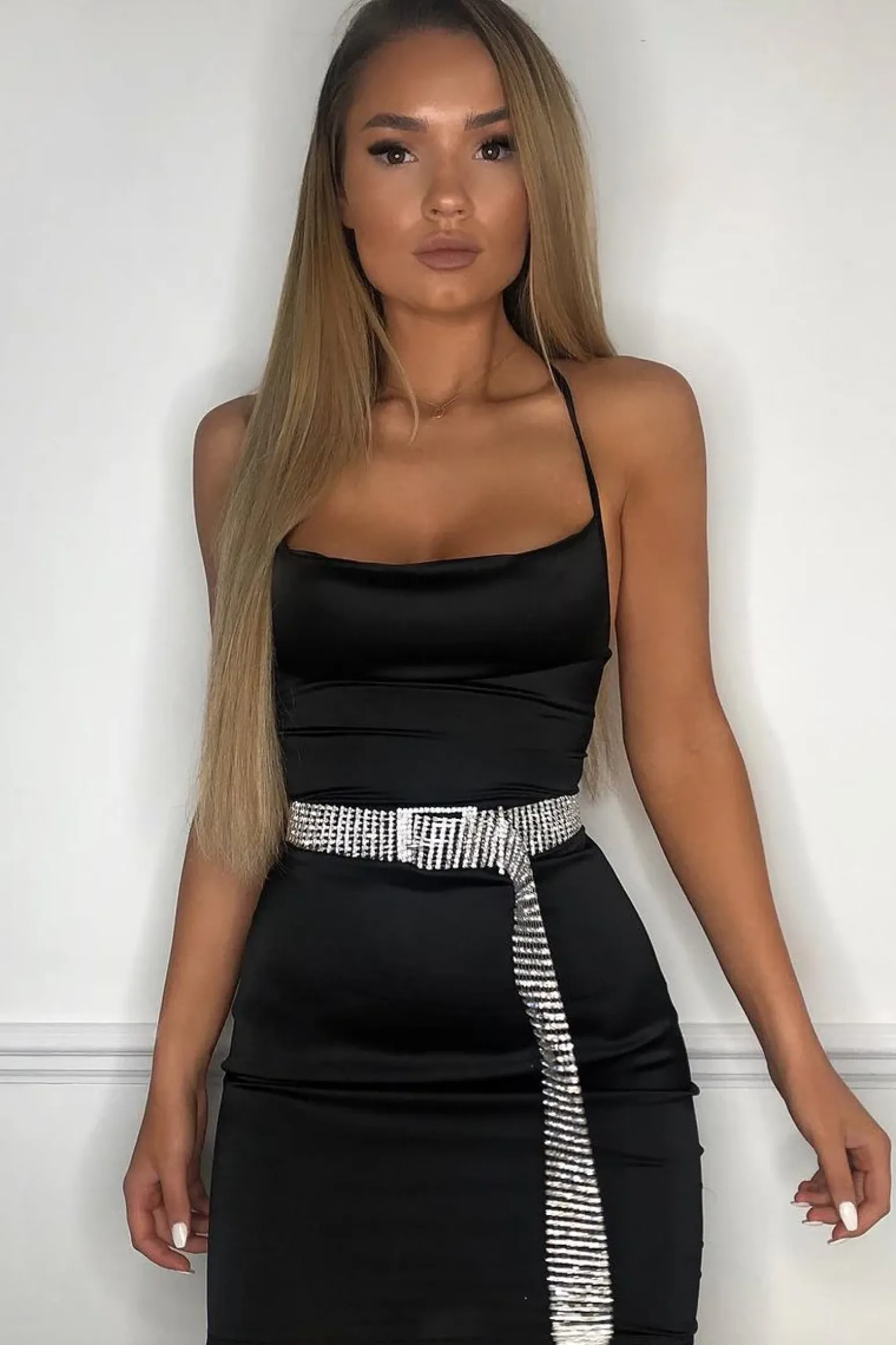 Rebellious Fashion Black Satin Lace Up Bodycon Mini Dress - Sira