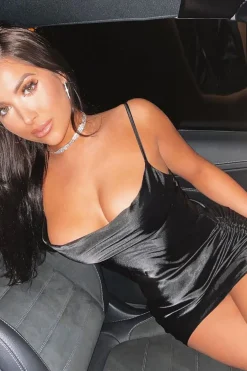 Rebellious Fashion Black Satin Ruched Side Slip Bodycon Dress - Davie