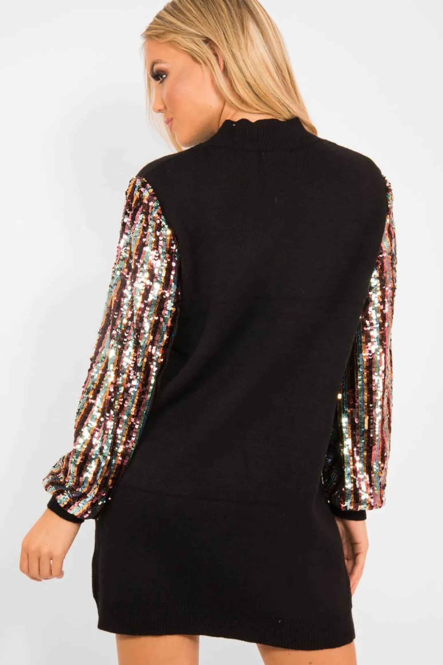 Rebellious Fashion Black Sequin Sleeve Jumper Dress - Moniece
