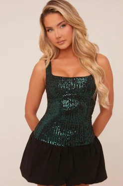 Rebellious Fashion Black Sequin Sleeveless Puffball Mini Dress - Sydney