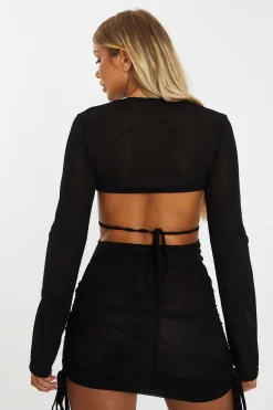 Rebellious Fashion Black Sheer Cut Out Side Ruched Mini Dress - Emma