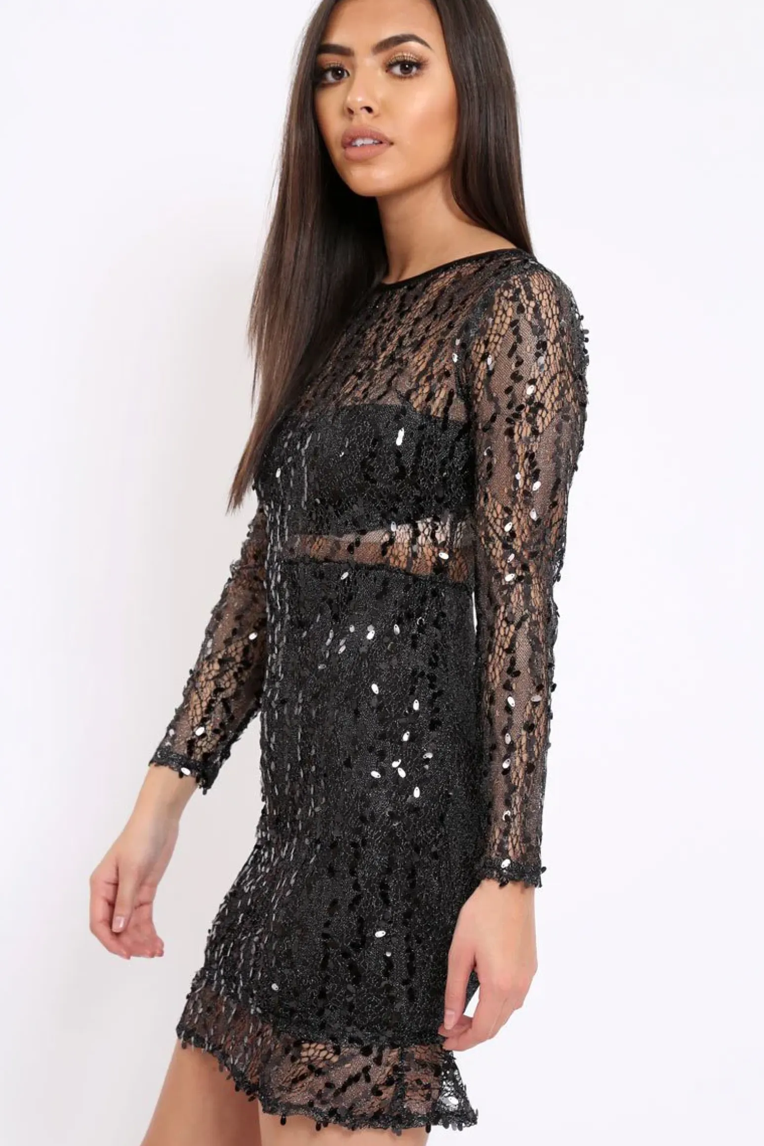Rebellious Fashion Black Sheer Sequin Dress - Aaima