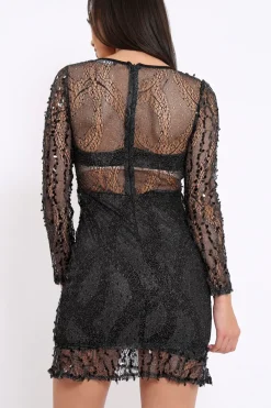 Rebellious Fashion Black Sheer Sequin Dress - Aaima