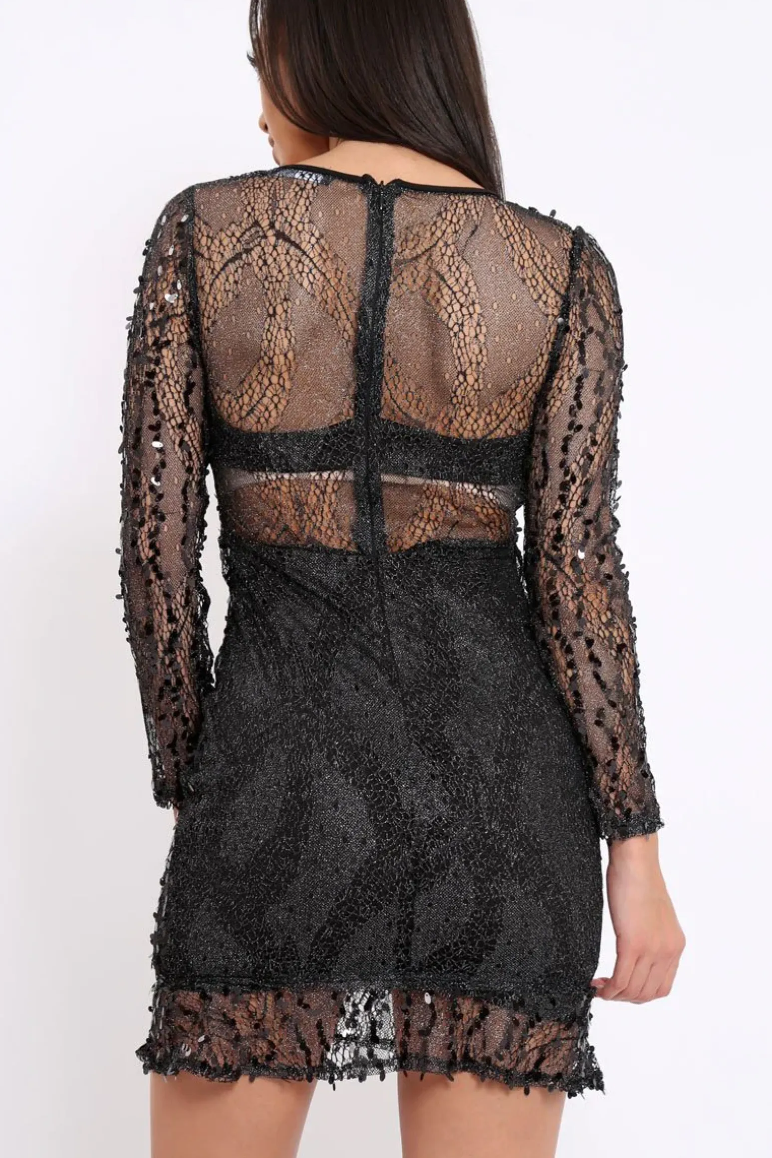 Rebellious Fashion Black Sheer Sequin Dress - Aaima