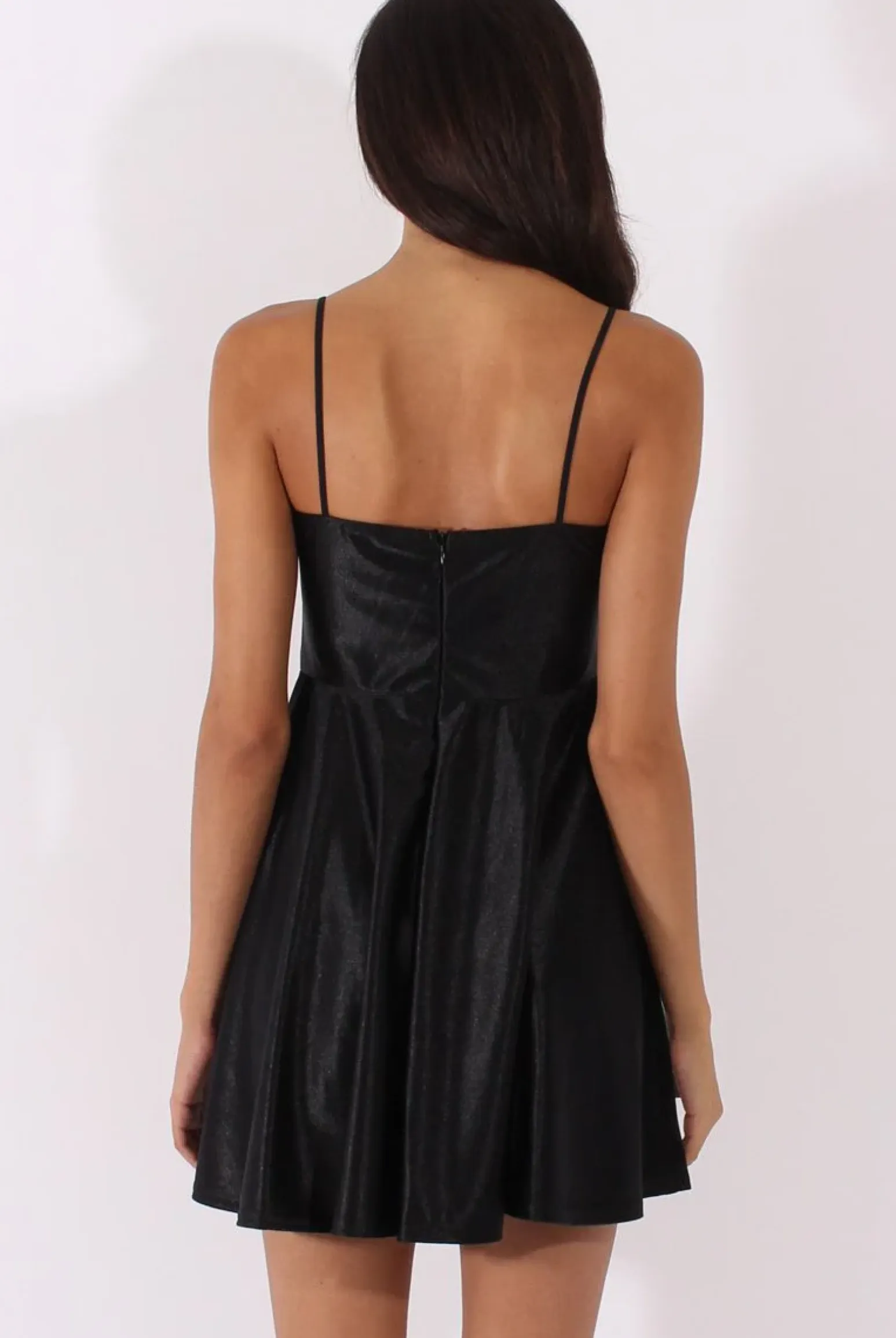 Rebellious Fashion Black Silky Skater Dress - Alena