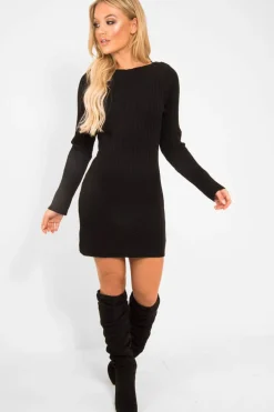 Rebellious Fashion Black Slash Neck Jumper Dress - Jeslyn
