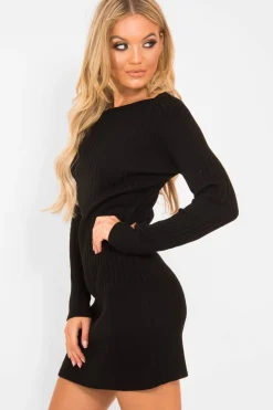 Rebellious Fashion Black Slash Neck Jumper Dress - Jeslyn