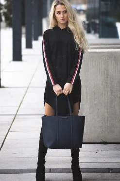 Rebellious Fashion Black Sleeve Sports Trim Curve Hem Jumper Dress - Dixie