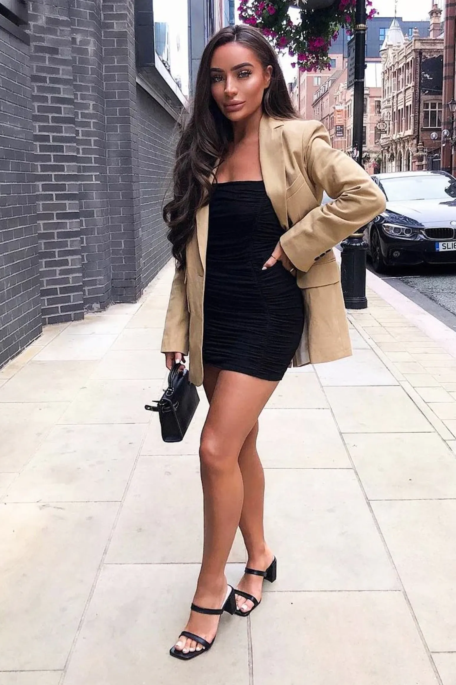 Rebellious Fashion Black Slinky Ruched Tie Strap Bodycon Dress - Caressa