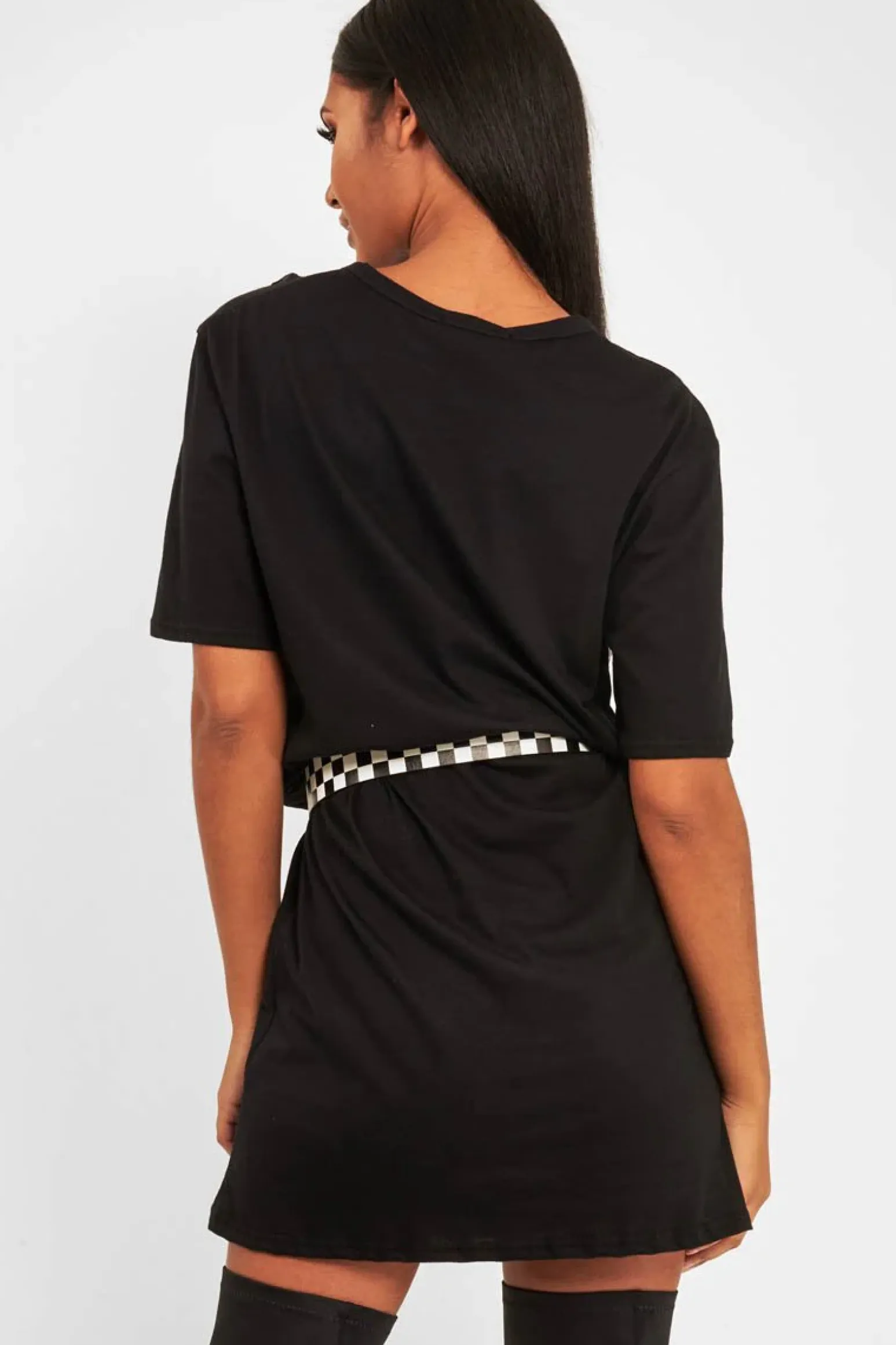 Rebellious Fashion Black Slogan Distressed T-Shirt Dress - Ashlen