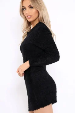 Rebellious Fashion Black Soft Fur Knit Jumper Dress - Beck