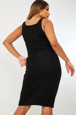 Rebellious Fashion Black Strappy Knit Midi Dress - Graciella