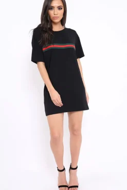 Rebellious Fashion Black Stripe Front T Shirt Dress - Kamden