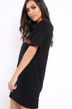 Rebellious Fashion Black Stripe Front T Shirt Dress - Kamden