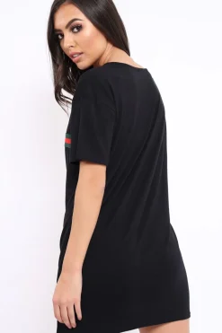 Rebellious Fashion Black Stripe Front T Shirt Dress - Kamden