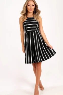 Rebellious Fashion Black Stripe Multi Strap Skater Dress - Kadince
