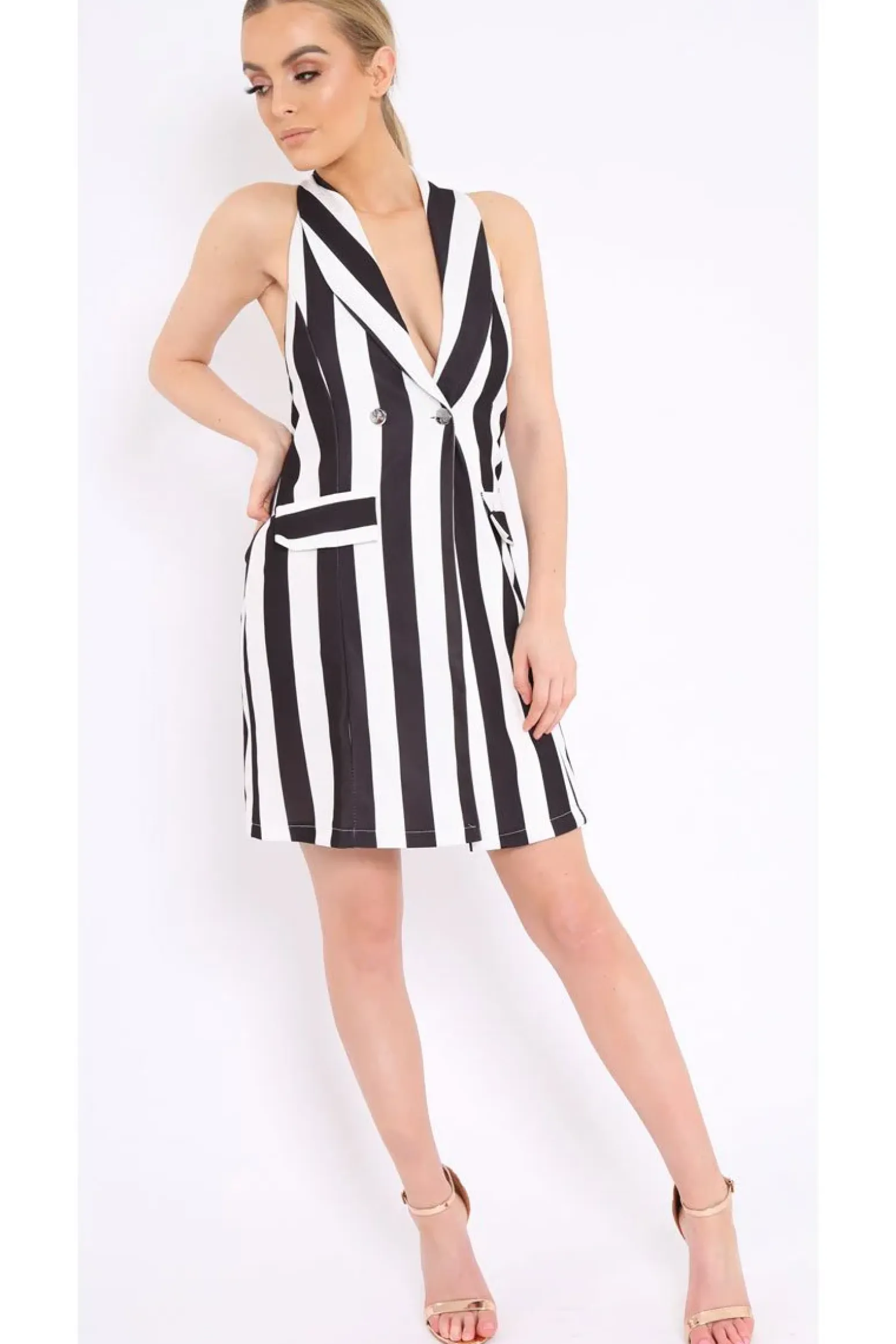 Rebellious Fashion Black Stripe Sleeveless Dress - Cing