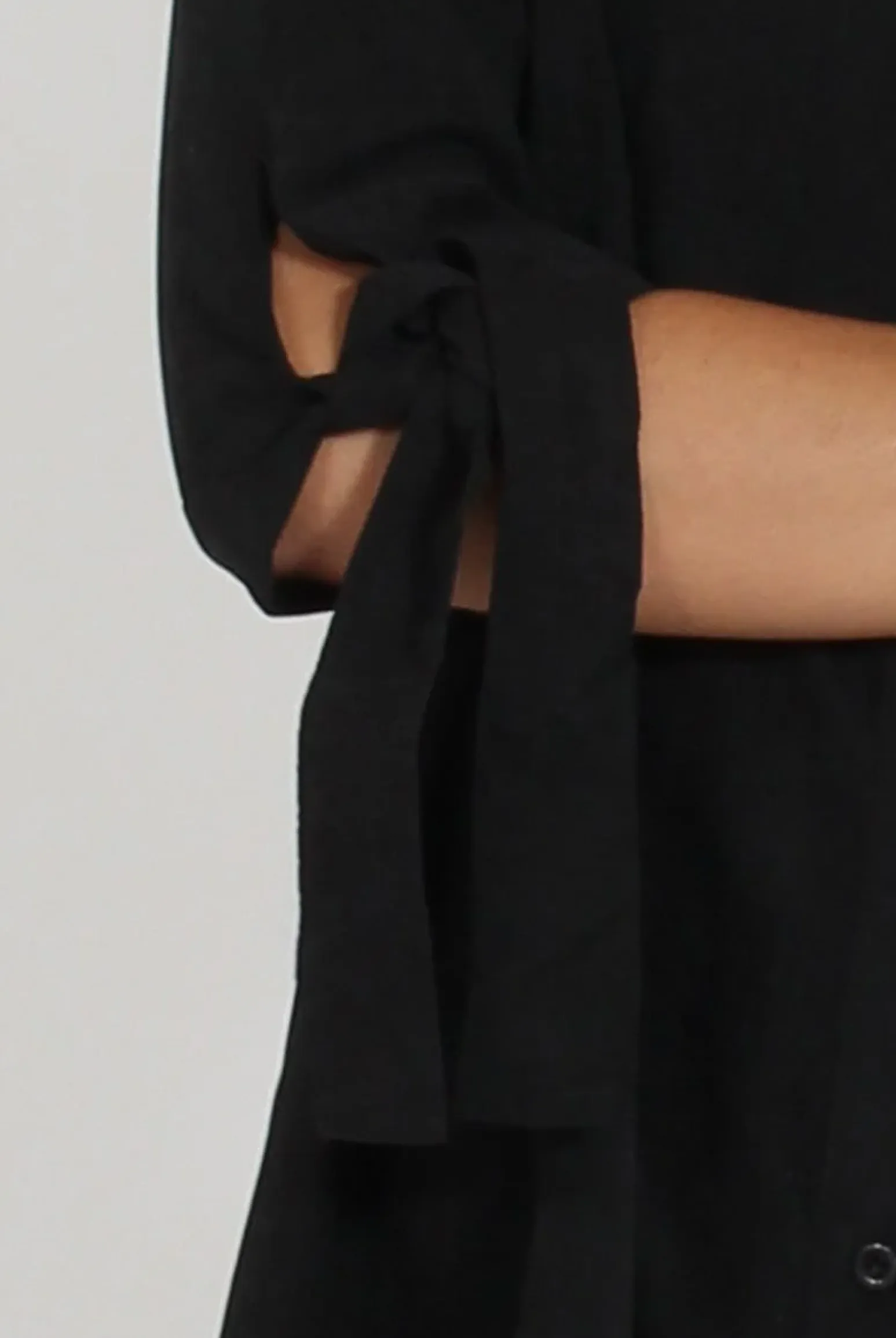 Rebellious Fashion Black Suede Tie Cuff Oversized Shirt Dress - Deborah