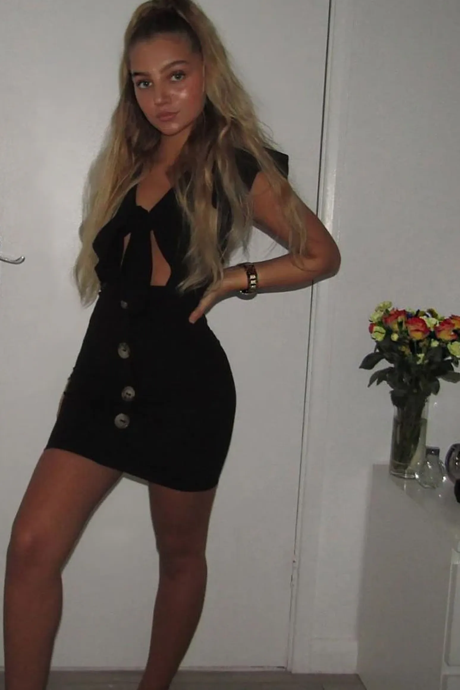 Rebellious Fashion Black Tie Button Front Bodycon Dress - Aaira
