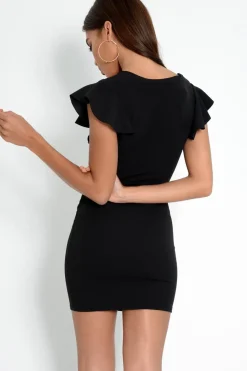 Rebellious Fashion Black Tie Button Front Bodycon Dress - Aaira