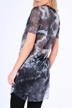 Rebellious Fashion Black Tie Dye Sheer Mesh 'Friday' Slogan T-Shirt Dress - Flynn