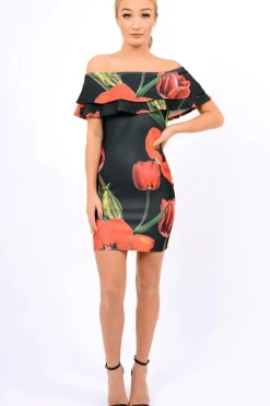 Rebellious Fashion Black Tulip Bardot Bodycon Dress - Kelis